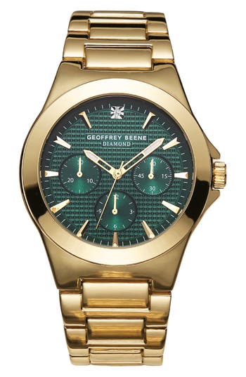 Geoffrey Beene Diamond Textured Dial Bracelet Watch, 43mm In Gold
