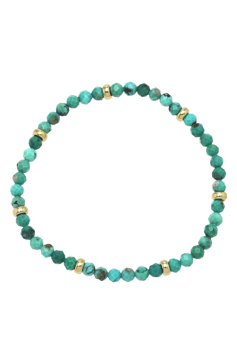 Zoe Lev Turquoise & 14K Gold Stretch Beaded Bracelet, Main, color, Turquoise