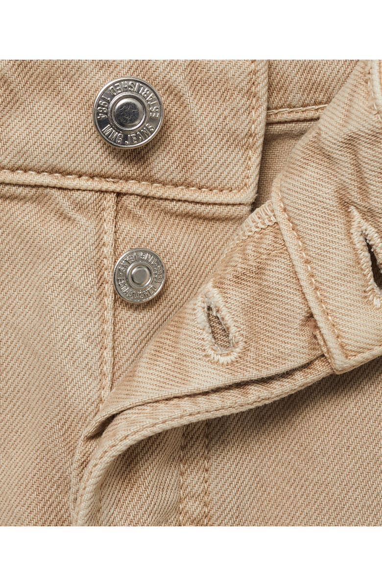 MANGO Button Fly Fray Hem Denim Shorts, Alternate, color, Sand