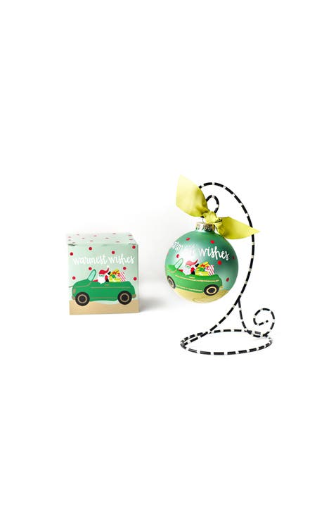 Warmest Wishes Santa Glass Ornament with Stand