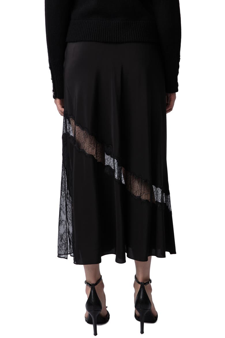 Jaylal Lace Trim Silk Maxi Skirt, Alternate, color, NOIR