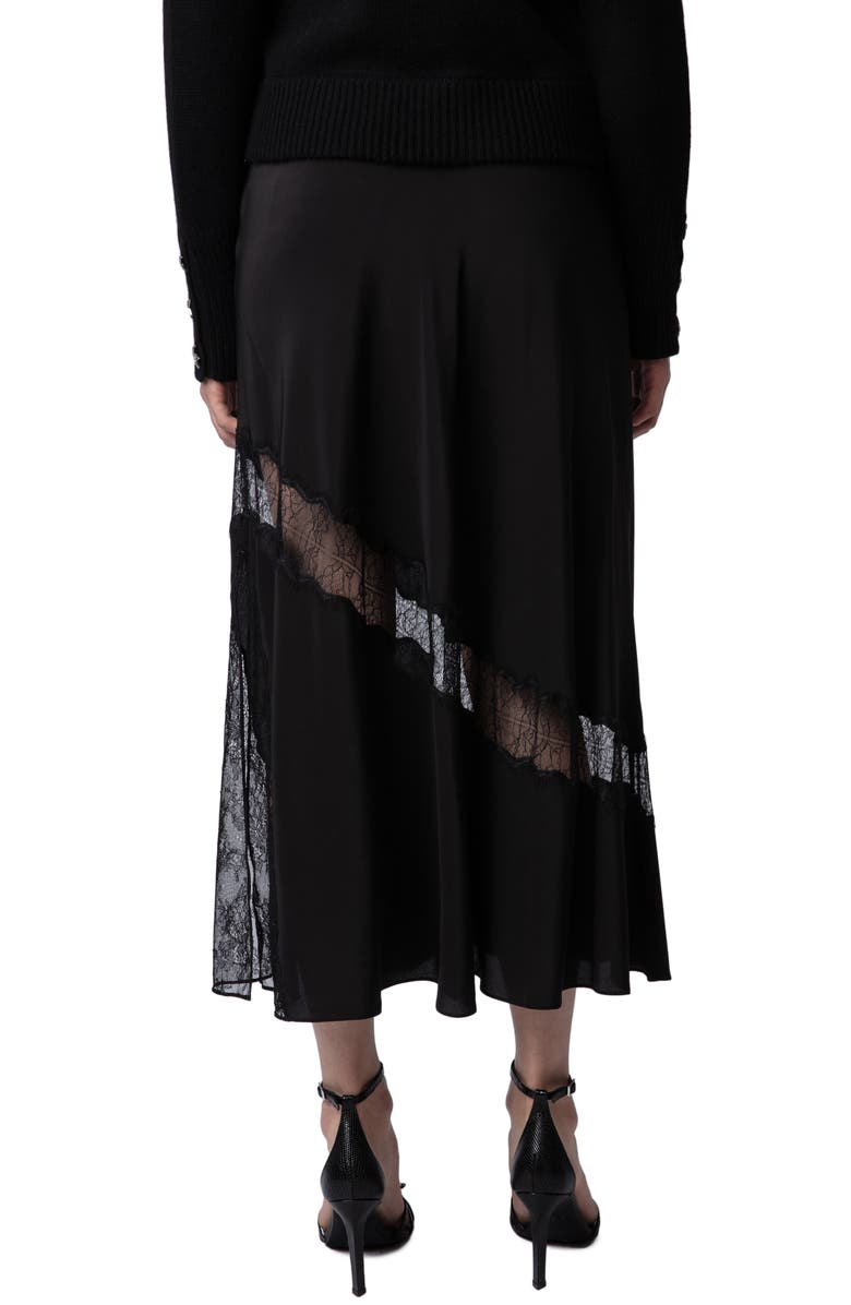 Zadig & Voltaire Jaylal Lace Trim Silk Maxi Skirt, Alternate, color, Noir