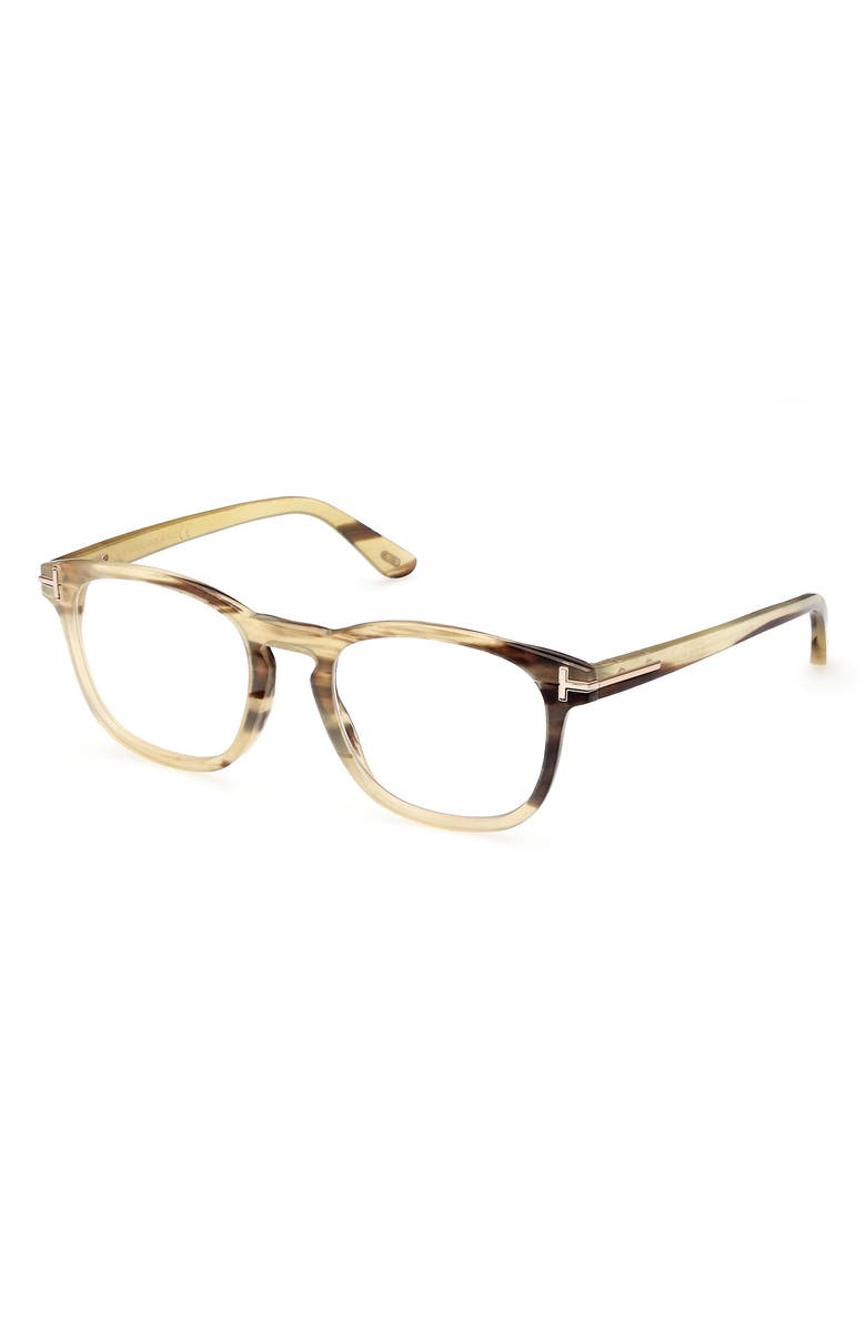 TOM FORD 50mm Square Optical Glasses, Alternate, color, Light Brown Striped / T Logo