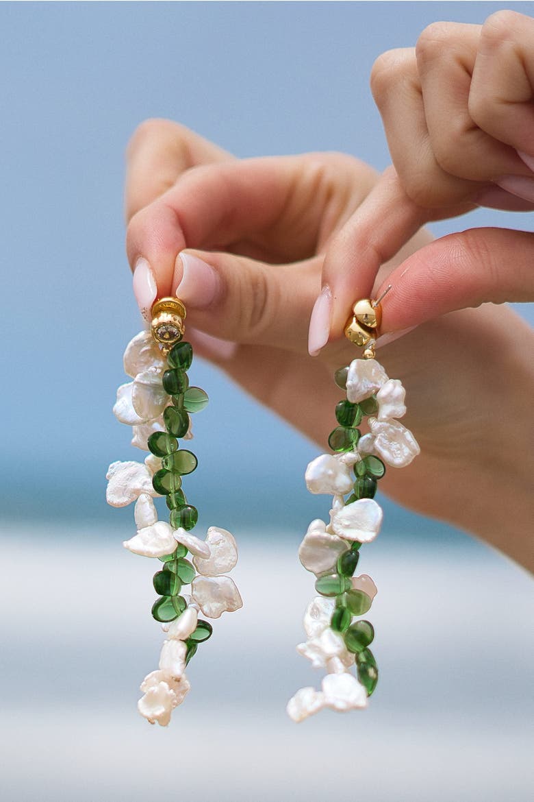 Midori Pearl Petal & Peridot Tassel Earrings, Alternate, color, Gold/Green