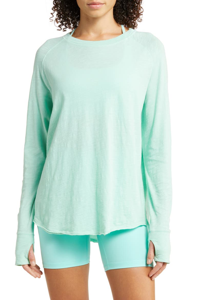 Relaxed Washed Long Sleeve Slub Tee, Main, color, GREEN SHERBET
