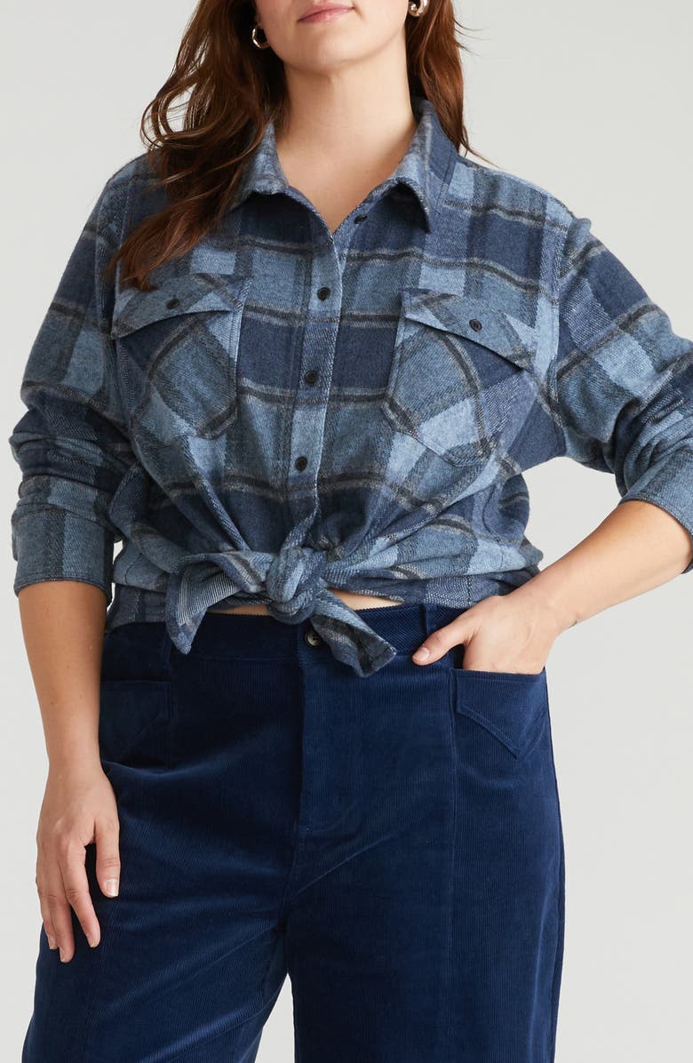 Universal Standard Maine Flannel Button-Up Shirt, Main, color, Heather Fog Blue Plaid