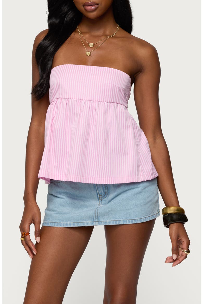 Maddie Stripe Strapless Babydoll Top, Main, color, LIGHT-PINK