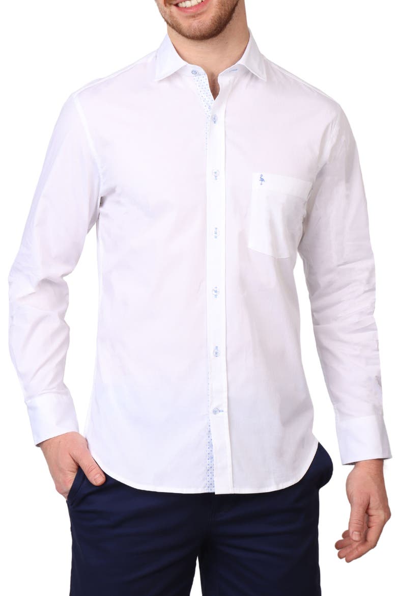 Solid Stretch Cotton Button-Up Shirt, Main, color, DOVE WHITE