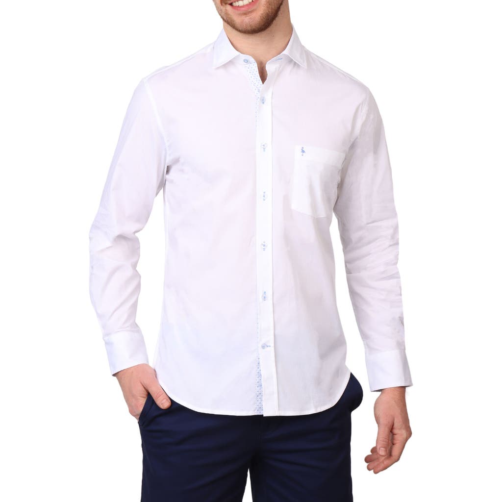 Tailorbyrd Stretch Cotton Button-up Shirt In Dove White