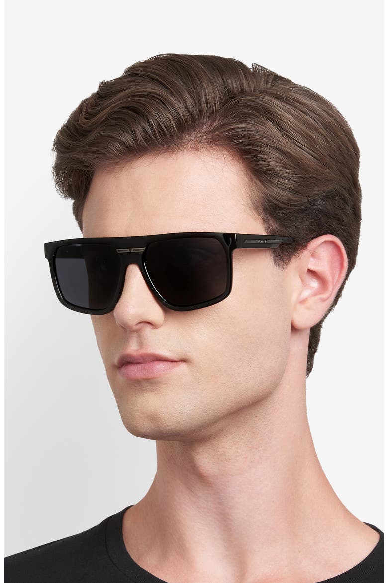 Victory C 60mm Square Flat Top Sunglasses, Alternate, color, BLACK/ GREY