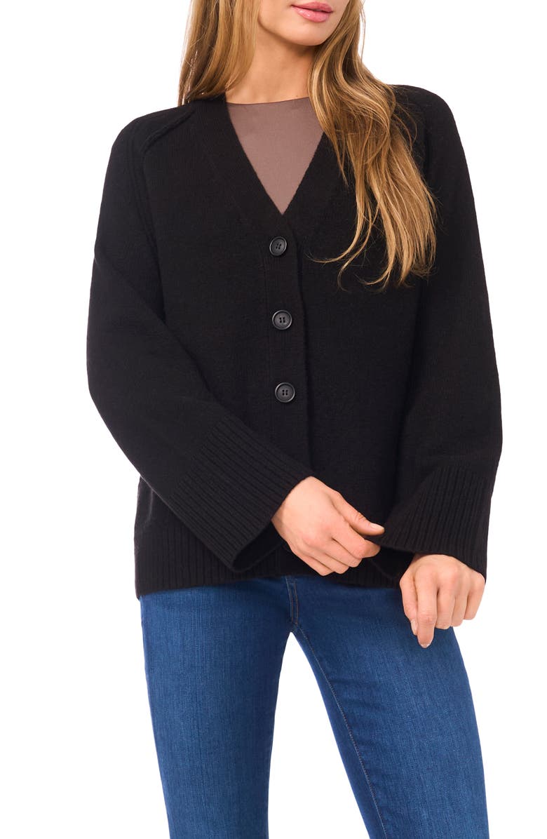 Halogen<sup>®</sup> Raglan Sleeve V-Neck Cardigan, Main, color, Rich Black