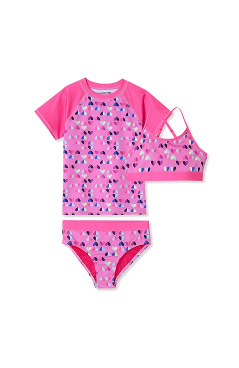 Girls Chlorine Resistant Short Sleeve Rash Guard Swim Top and Bikini Set