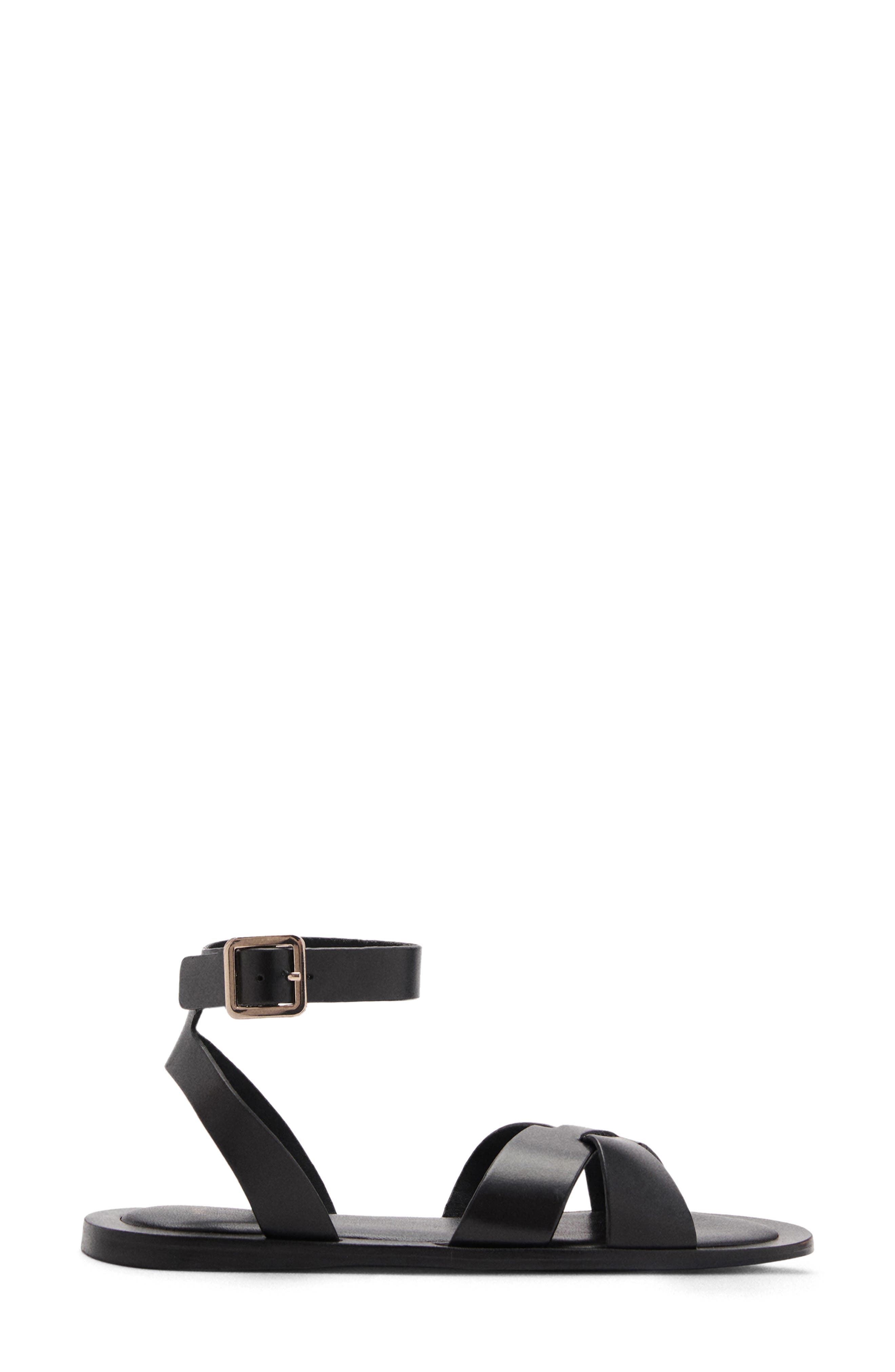 MANGO Ankle Strap Leather Sandal, Alternate, color, Black