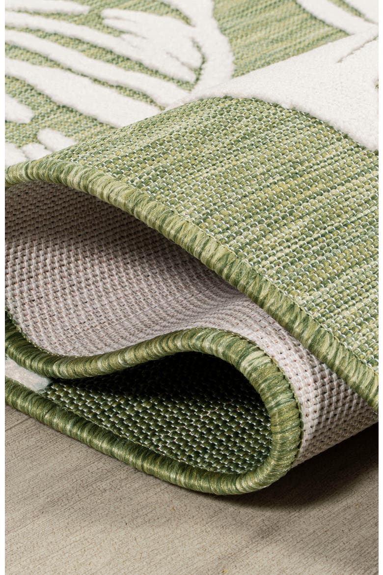 Tobago High-Low Two-Tone Monstera Leaf Indoor/Outdoor Area Rug, Alternate, color, Light Green/Ivory