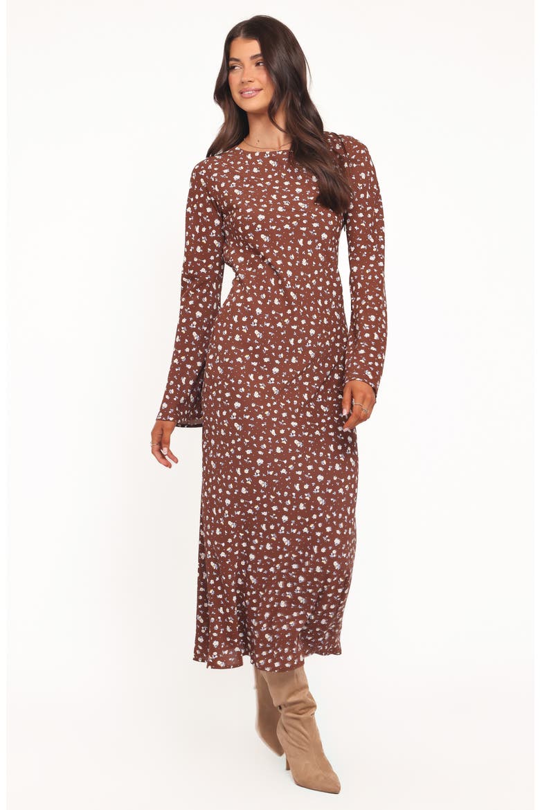 Talitha Open Back Long Sleeve Maxi Dress, Alternate, color, BROWN FLORAL