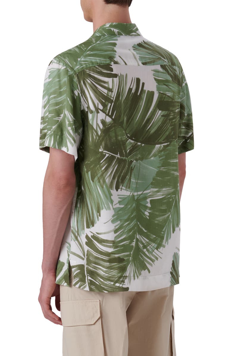 Bugatchi Shaped Fit Print Short Sleeve Button-Up Shirt, Alternate, color, Cactus