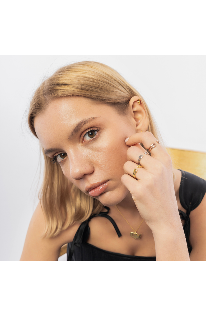 Spero London Sterling Silver Safety Pin Ring, Alternate, color, Gold