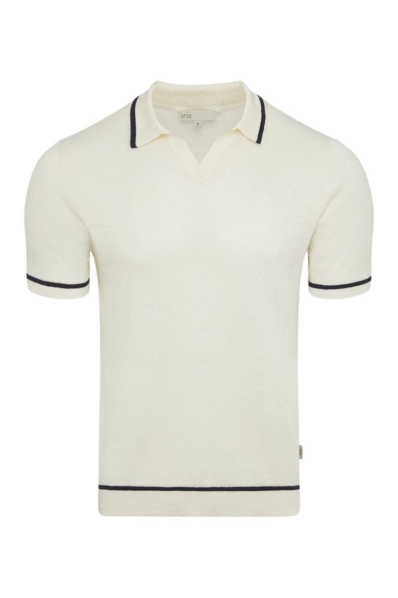 Linen Johnny Collar Polo, Alternate, color, Egret/Midnight