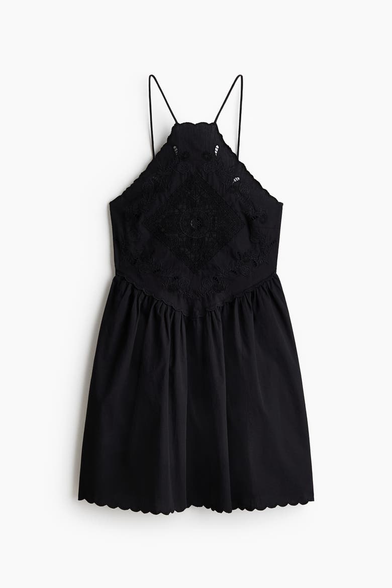 Flared-skirt Dress With Eyelet Embroidery, Main, color, Black