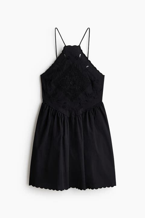 Flared-skirt Dress With Eyelet Embroidery