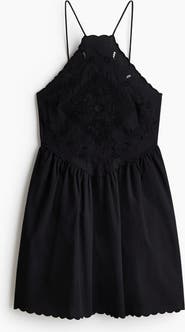 H&M Flared-skirt Dress With Eyelet Embroidery