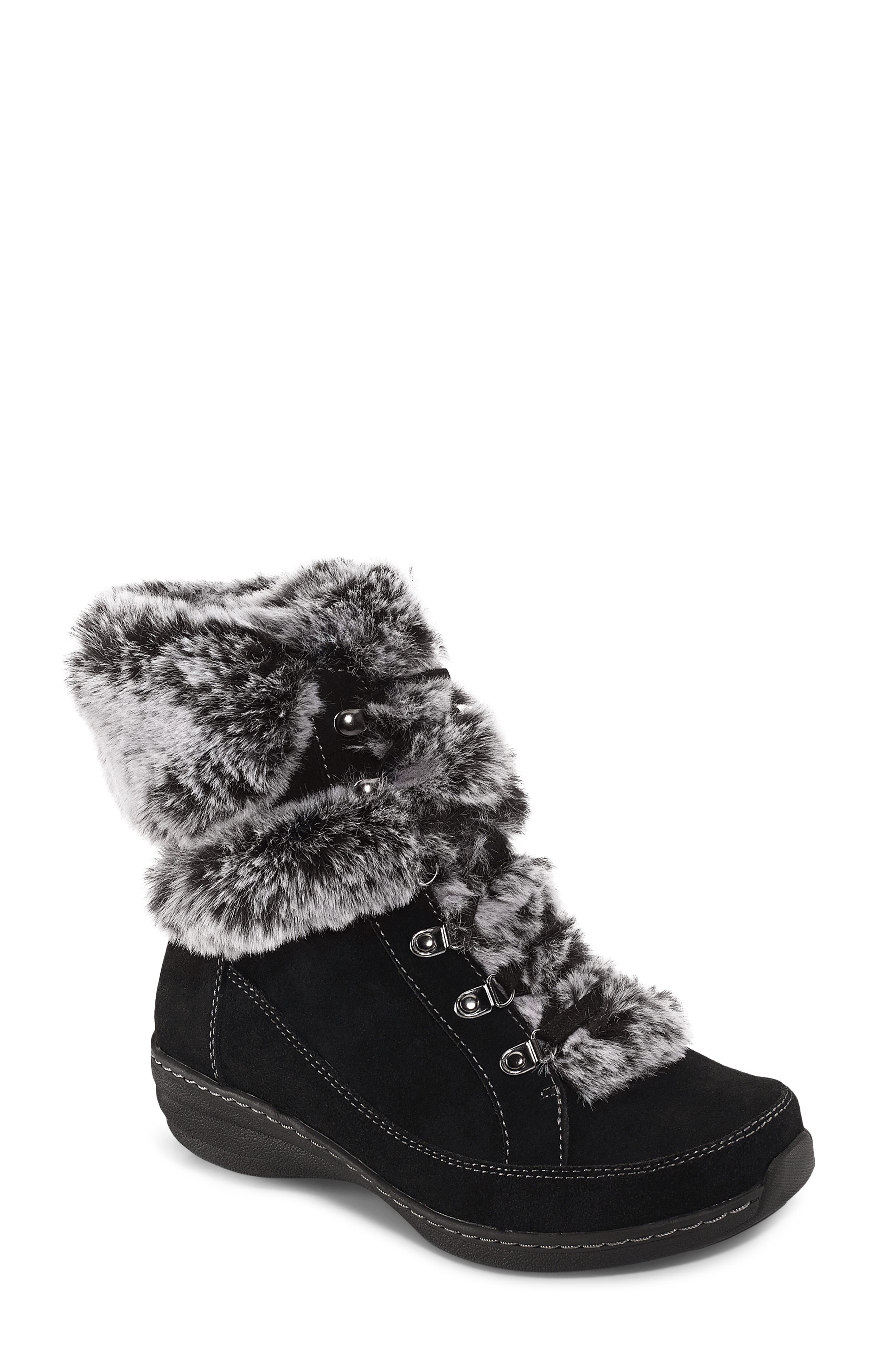 Aetrex Fiona Faux Fur Trim Waterproof Bootie, Main, color, 