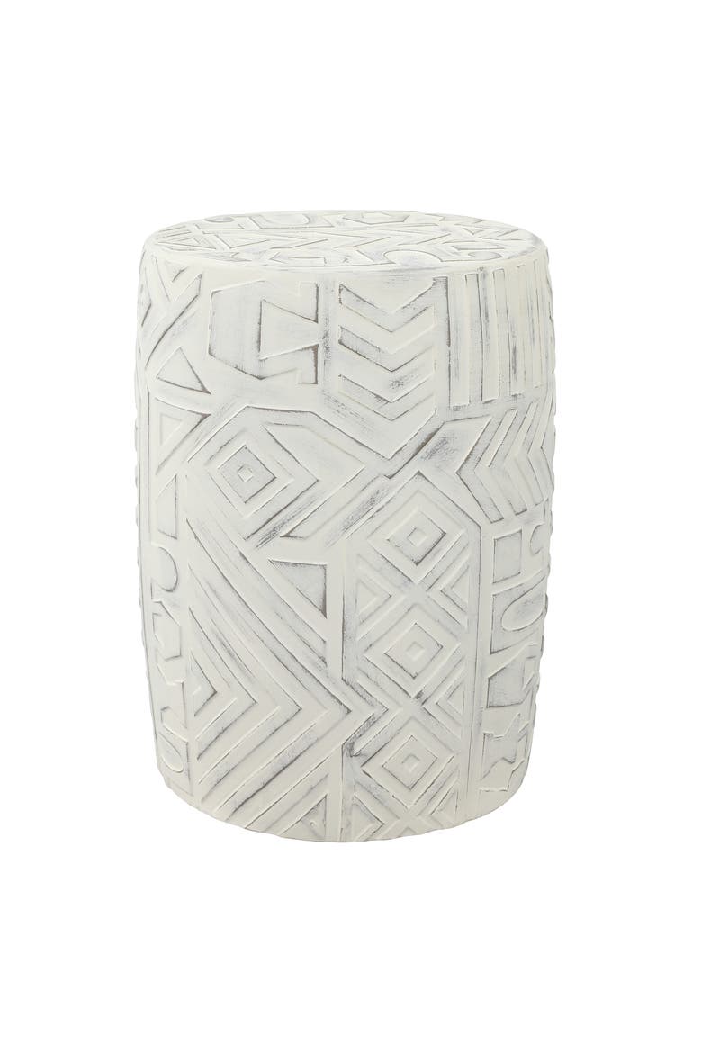 Rafi Southwestern Distressed Concrete Geometric Garden Stool, Round Indoor/Outdoor Patio Accent Side Table & Plant Stand, Main, color, Cream