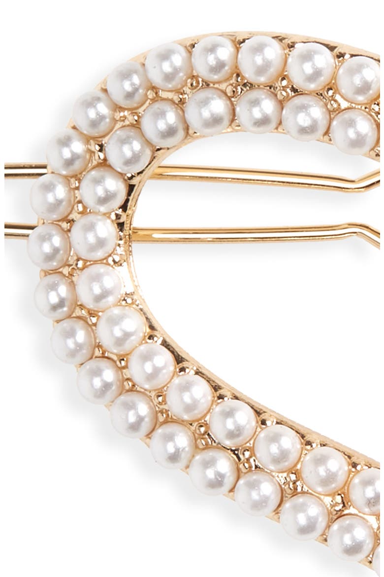Imitation Pearl Heart Hairpin Barrette, Alternate, color, IVORY