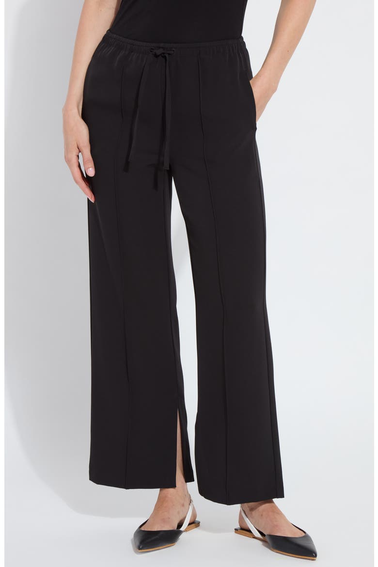 Genevieve Drawstring Inside Slit Pants, Main, color, BLACK
