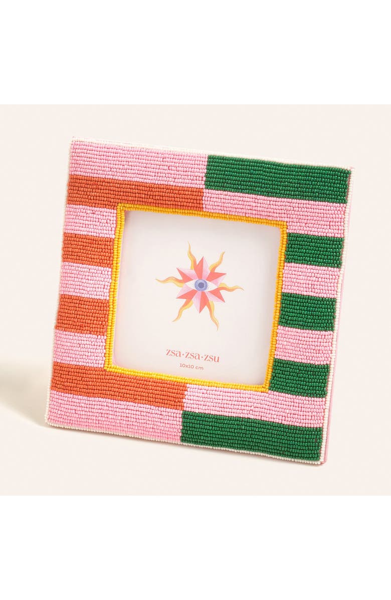 Zsa Zsa Zsu Dadri Round Decorative  Beaded Wood Frame 5X5 In, Main, color, Pink