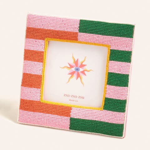 Dadri Round Decorative  Beaded Wood Frame 5X5 In