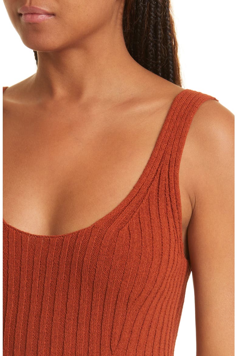Rib Tie Back Cotton Blend Tank Top, Alternate, color, RUST AMBER