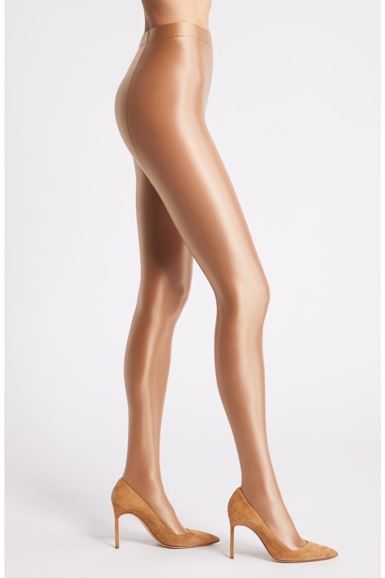 Mercury Shiny Opaque High Waist Tights, Main, color, TAN