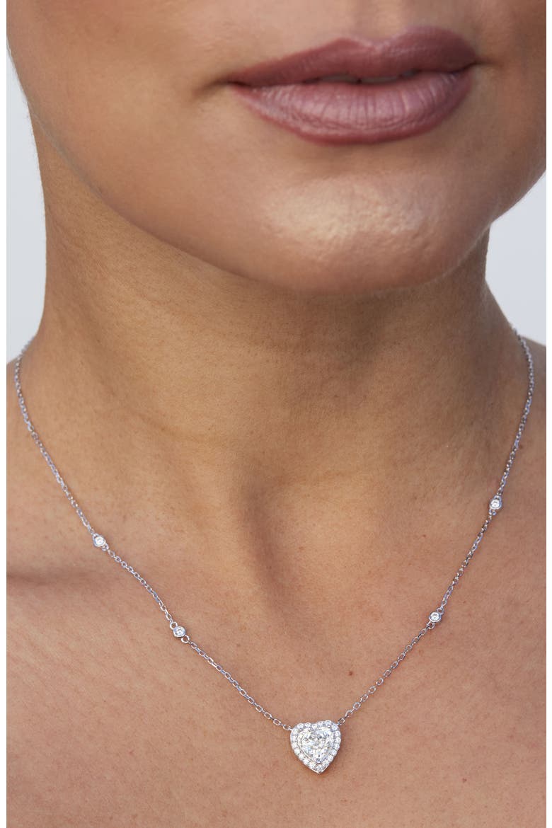 Cubic Zirconia Heart Halo Pendant Necklace, Alternate, color, WHITE