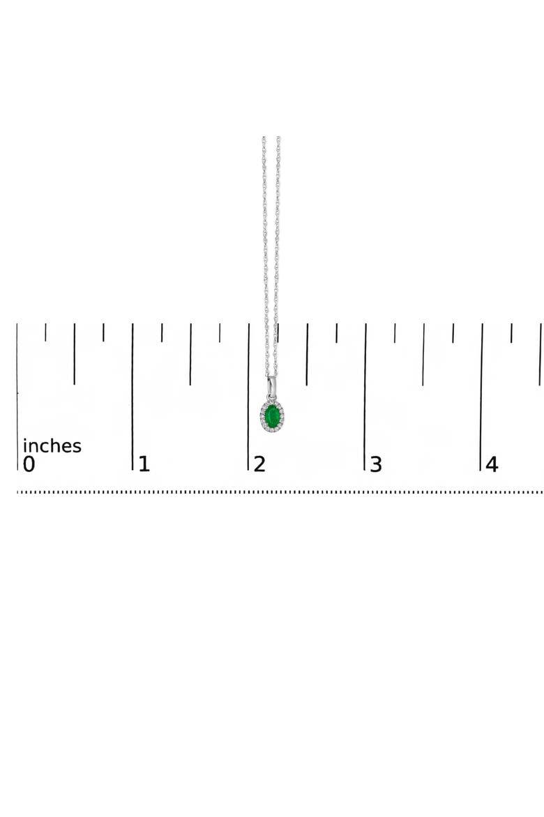 10K White Gold 5x3mm Gemstone and Diamond Accent Halo Oval Shape 18" Pendant Necklace, Alternate, color, Green Emerald | White