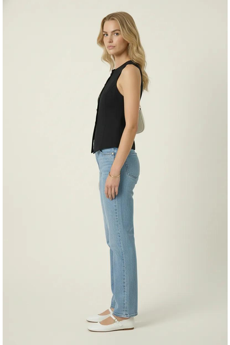 Tailored Sleeveless Button-Up Vest, Alternate, color, Black