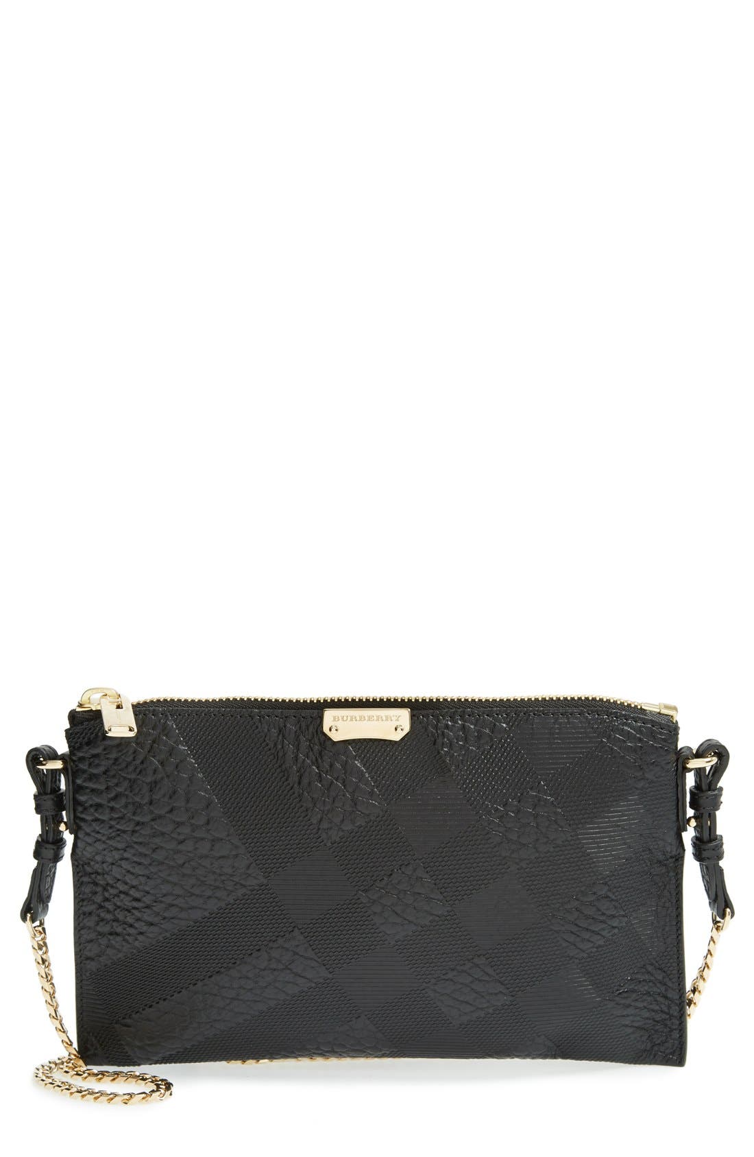 Burberry 'Peyton - Grain Check' Embossed Leather Crossbody Bag, Main, color, 