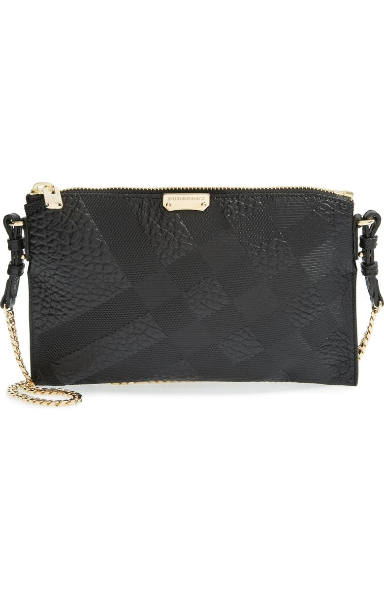 Burberry 'Peyton - Grain Check' Embossed Leather Crossbody Bag, Main, color,