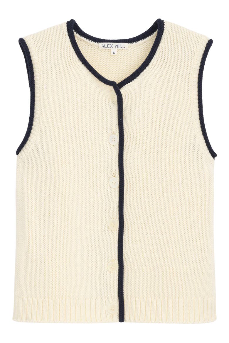 Bridget Tipped Sweater Vest, Alternate, color, IVORY/ DARK NAVY