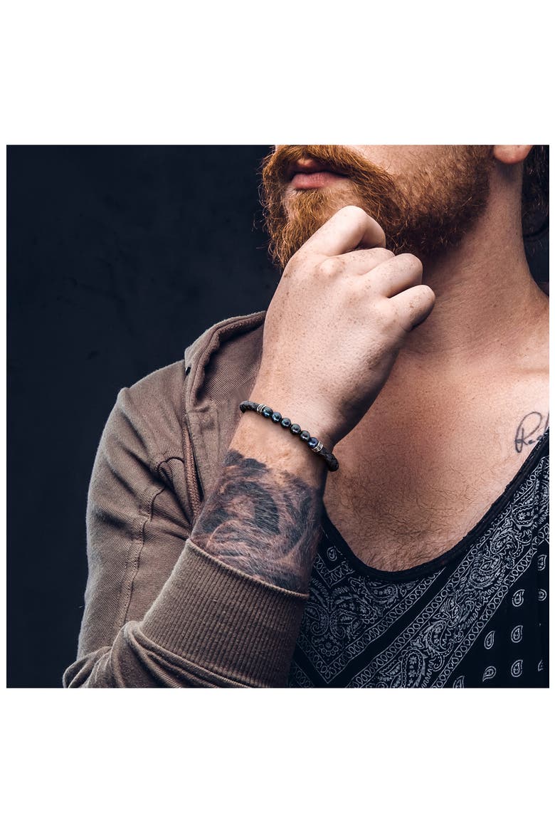 Men's Black Cultured Freshwater Pearl Diamond Braided Leather Bracelet - 0.26ct., Alternate, color, BLACK