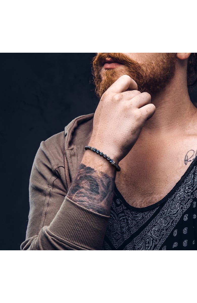 DELMAR Men's Black Cultured Freshwater Pearl Diamond Braided Leather Bracelet - 0.26ct., Alternate, color, Black