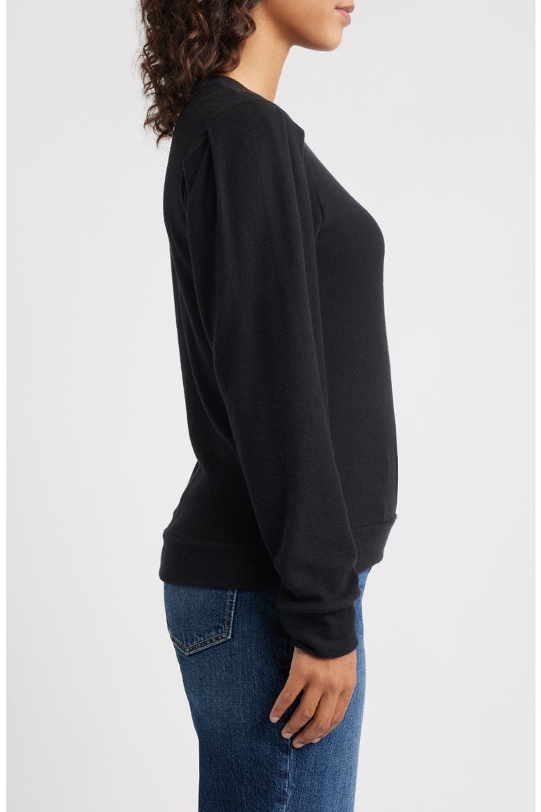 Pleated Long Sleeve Brushed Jersey Top, Alternate, color, BLACK