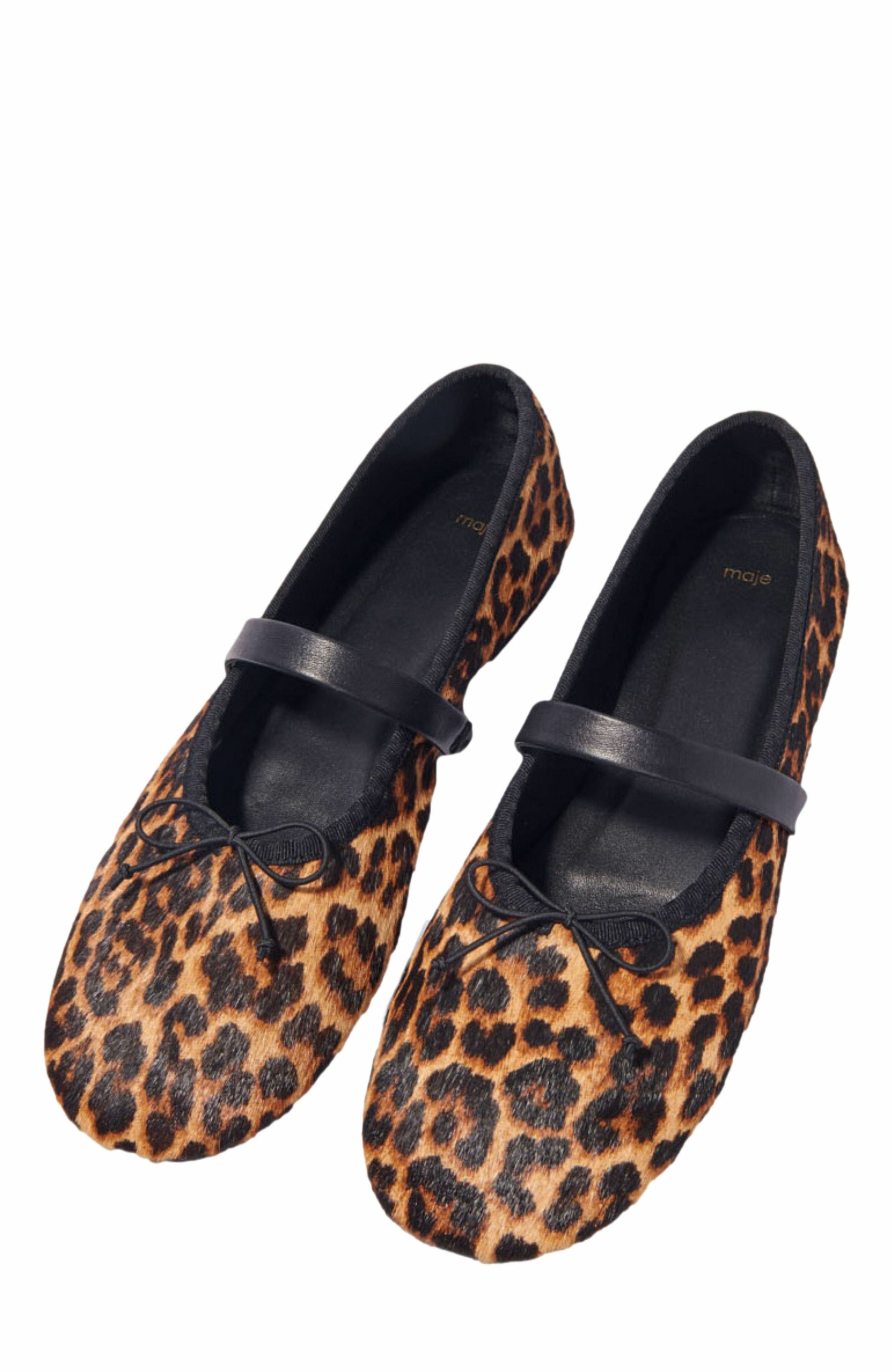 maje Leopard-effect leather ballet flats, Alternate, color, 