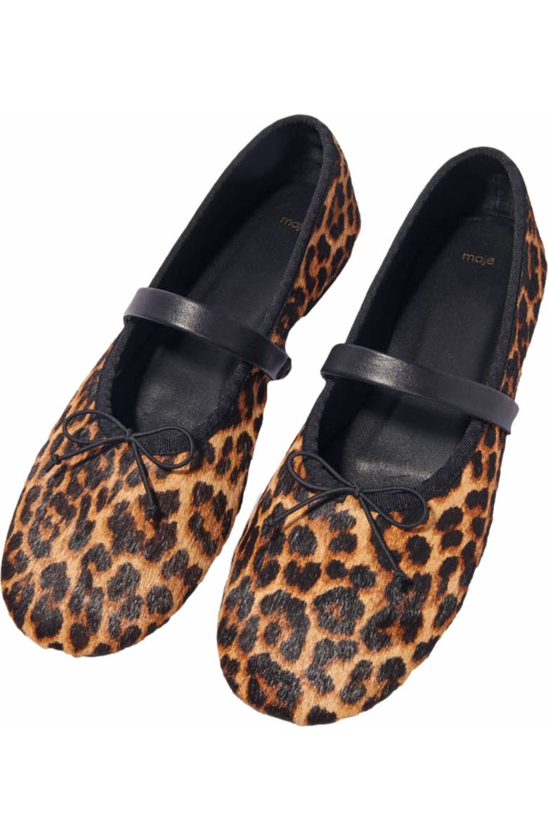 maje Leopard-effect leather ballet flats, Alternate, color,