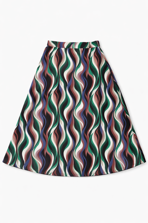 Geo Swim Elastic Waist A-Line Skirt
