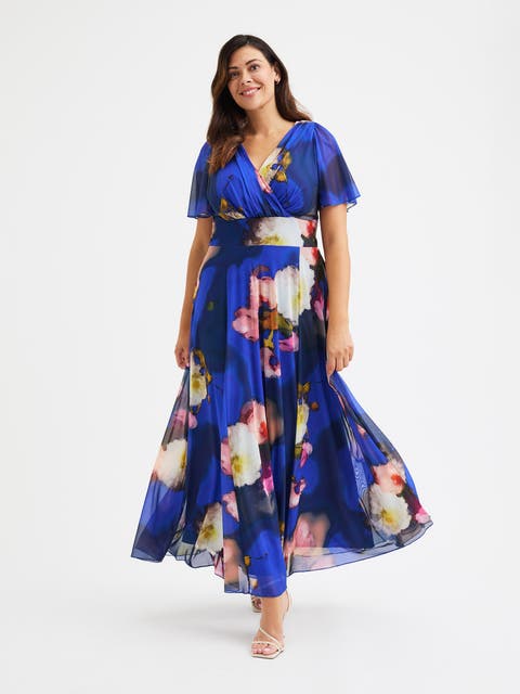 Isabelle Printed Angel Sleeve Maxi Dress