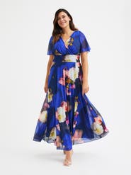 Scarlett & Jo Isabelle Printed Angel Sleeve Maxi Dress