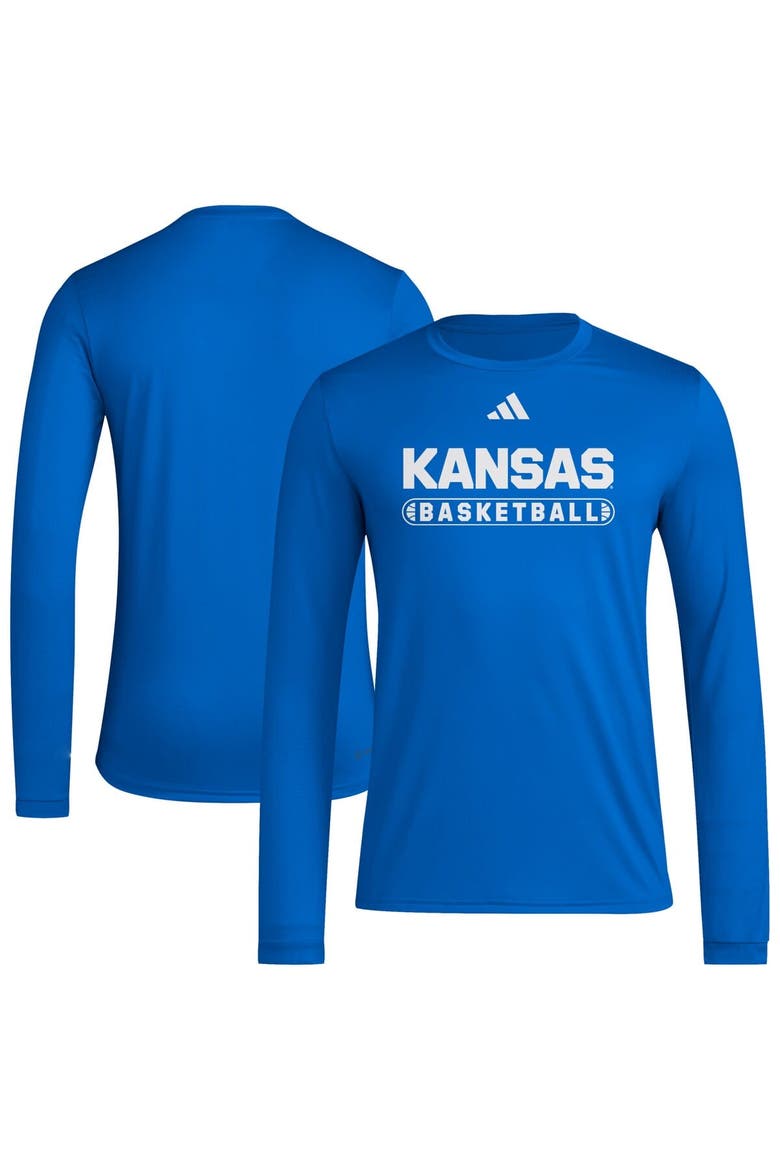 Men's adidas Royal Kansas Jayhawks On-Court Pregame Long Sleeve T-Shirt, Main, color, Royal