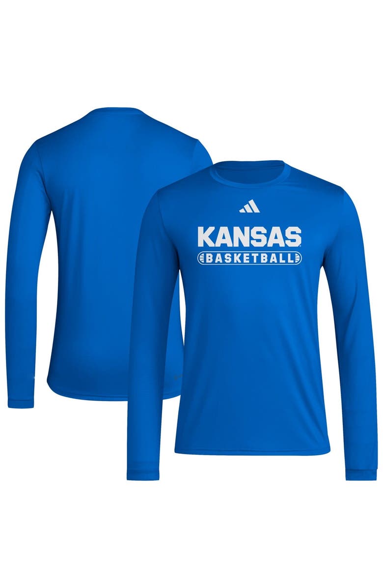 adidas Men's adidas Royal Kansas Jayhawks On-Court Pregame Long Sleeve T-Shirt, Main, color, Royal