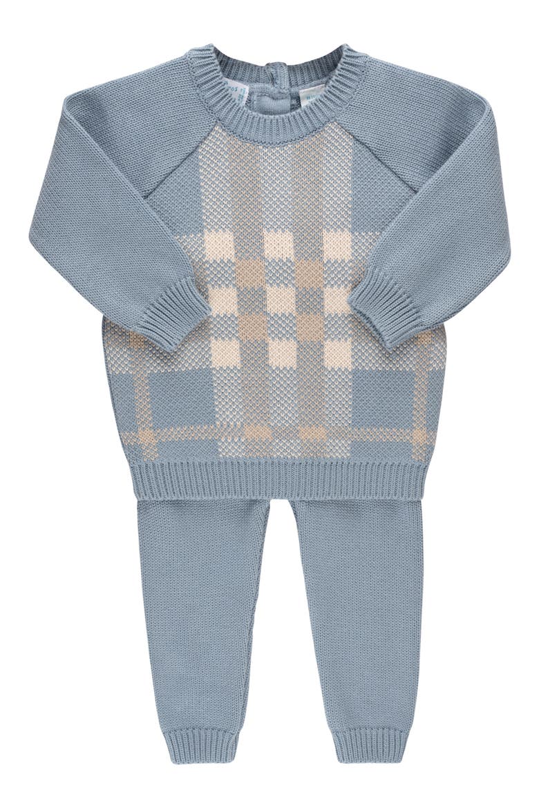 Plaid Cotton Sweater & Pants Set, Main, color, VINTAGE BLUE